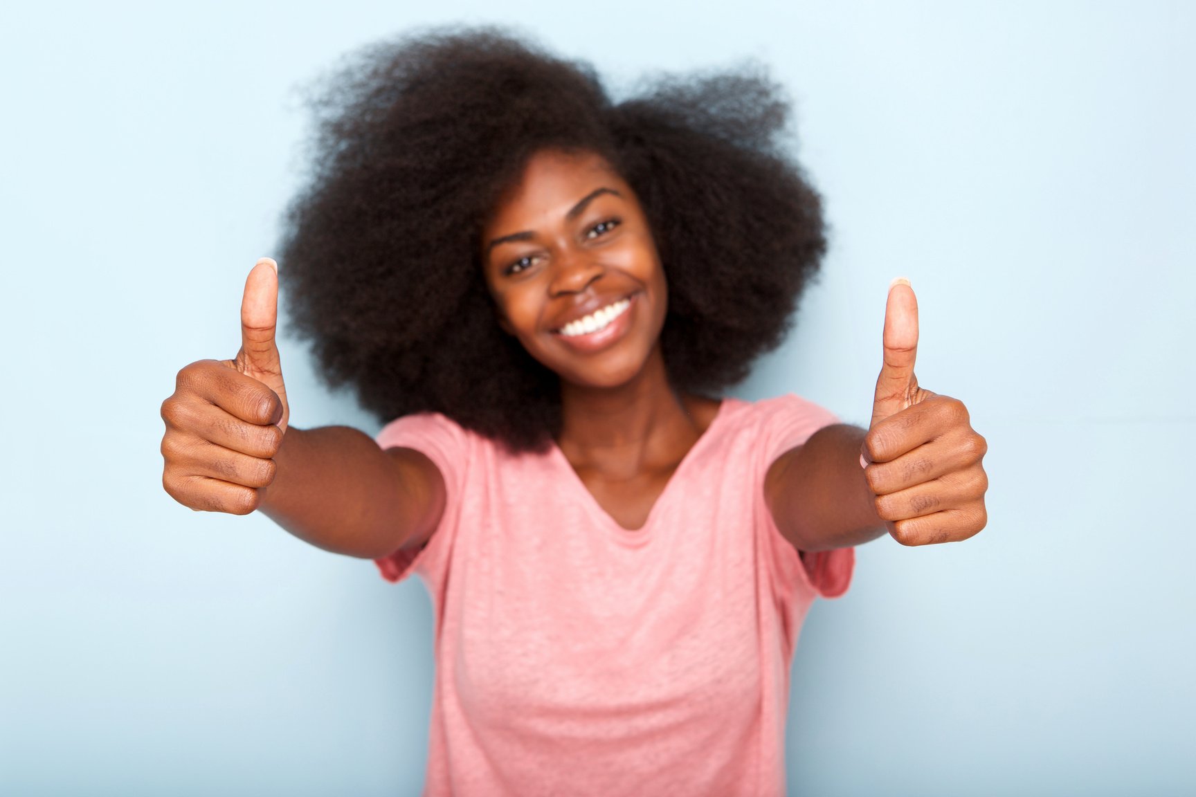 Happy Young Black Woman with Thumbs up Hand Sign